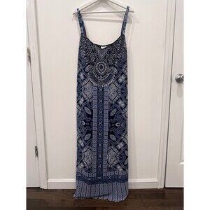 Avenue Blue Maxi Paisley Print Dress Rhinestones Tassel Boho Sz 22 24 NWT